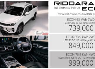 GEELY RIDDARA ECON กระบะไฟฟ้า100% : 739,000 – 999,000 บาท | แบต 73.9 kWh วิ่งระยะ 461 km. (NEDC) RIDDARA ECON