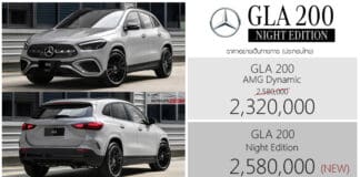 Mercedes-Benz GLA 200 Night Edition ราคาอย่างเป็นทางการ : 2,580,000 บาท | ล้อ 20 นิ้ว หลังคากระจก Panoramic