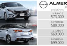Nissan Almera TURBO (MY2026) ราคาอย่างเป็นทางการ : 573,000 – 699,000 บาท | ปรับเพิ่ม 24,000 + Option Nissan Almera