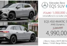 ส่วนลด 1,000,000 ! ราคาพิเศษ Mercedes-Benz EQS SUV 450 4MATIC รถไฟฟ้า100% : 4,990,000 บาท (ประกอบไทย)