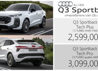 All NEW Audi Q3 Sportback ราคาอย่างเป็นทางการ : 2,599,000 – 3,099,000 บาท (นำเข้า CBU) | Tech Plus / Tech Pro Audi Q3 Sportback