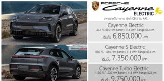Porsche Cayenne Electric (EV) รถไฟฟ้า100% ราคาอย่างเป็นทางการ เริ่มต้น 6,850,000 – 9,750,000 บาท (นำเข้า CBU) Porsche Cayenne Electric
