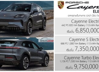 Porsche Cayenne Electric (EV) รถไฟฟ้า100% ราคาอย่างเป็นทางการ เริ่มต้น 6,850,000 – 9,750,000 บาท (นำเข้า CBU) Porsche Cayenne Electric