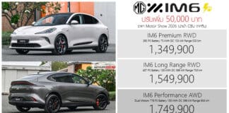 ปรับเพิ่ม 50,000 ! MG IM6 รถไฟฟ้า100% ราคาอย่างเป็นทางการ : 1,349,900 – 1,749,900 บาท