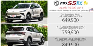 ปรับเพิ่ม 30,000 ! MG S5 EV Plus รถไฟฟ้า100% ราคาอย่างเป็นทางการ : 649,000 – 849,900 บาท (ประกอบไทย) MG S5 EV