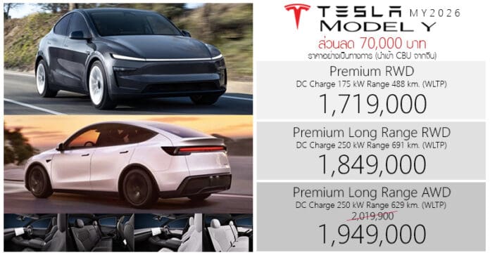 ส่วนลด 70,000 ! TESLA Model Y Premium (Juniper) ราคาอย่างเป็นทางการ ...
