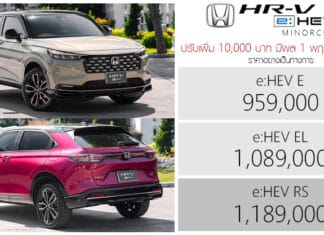 ปรับเพิ่ม 10,000 ! Honda HR-V e:HEV ราคาอย่างเป็นทางการ : 959,000 – 1,189,000 บาท | มีผล 1 พฤษภาคม 2026 Honda HR-V e:HEV