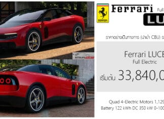 Ferrari LUCE รถไฟฟ้า100% ราคาอย่างเป็นทางการ เริ่มต้น 33,840,000 บาท | 4 มอเตอร์ 1,129 แรงม้า AWD Ferrari LUCE