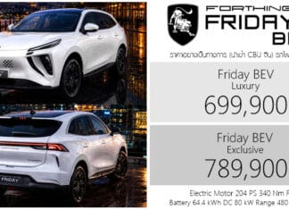 Forthing Friday BEV รถไฟฟ้า100% ราคาอย่างเป็นทางการ : 699,900 – 789,900 บาท (นำเข้า CBU จีน) | B-SUV แบต 64.4 kW ชาร์จ DC 80 kW