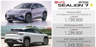 BYD Sealion 7 MY2026 รถไฟฟ้า100% ราคาอย่างเป็นทางกาาร : 1,199,900 – 1,349,900 บาท | รุ่นย่อยใหม่ AWD Ultimate 800V BYD Sealion 7