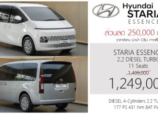 ส่วนลด 250,000 ! ราคาพิเศษ Hyundai STARIA ESSENCE 2.2 DIESEL TURBO 8AT : 1,249,000 บาท | รุ่นเริ่มต้น เบาะ 11 ที่นั่ง Hyundai STARIA ESSENCE
