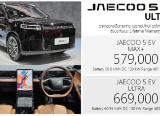 JAECOO 5 EV ULTRA รถไฟฟ้า100% ราคาอย่างเป็นทางการ : 579,000 – 669,000 บาท (ประกอบไทย) | แบต 60.93 kWh JAECOO 5 EV