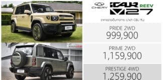 iCAUR V27 REEV จาก CHERY ราคาอย่างเป็นทางการ : 999,900 – 1,259,900 บาท | D-SUV 5 ที่นั่ง