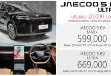 ปรับเพิ่ม 20,000 ! JAECOO 5 EV MAX+ / ULTRA รถไฟฟ้า100% ราคาอย่างเป็นทางการ : 599,000 – 669,000 บาท (ประกอบไทย) JAECOO 5
