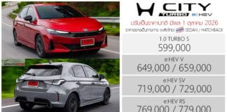 Honda City Minorchange 2026 (Sedan/Hatchback) ราคาอย่างเป็นทางการ : 599,000 – 779,000 บาท | ปรับเป็นราคาปกติ มีผล 1 ตุลาคม 2026 Honda City Minorchange 2026