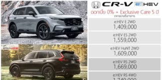 Honda CR-V e:HEV ราคาอย่างเป็นทางการ : 1,409,000 – 1,749,000 บาท | ดอกเบี้ย 0% + Exclusive Care 5 ปี Honda CR-V e:HEV