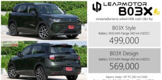 LEAPMOTOR B03X รถไฟฟ้า100% ราคาอย่างเป็นทางการ : 499,000 – 569,000 บาท (นำเข้า CBU จีน) | B-SUV