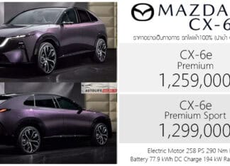 Mazda CX-6e รถไฟฟ้า100% ราคาอย่างเป็นทางการ : 1,259,000 – 1,299,000 บาท (นำเข้า CBU จีน) | หน้าจอ 5K 26.45 นิ้ว