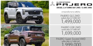 All NEW Mitsubishi PAJERO ราคาอย่างเป็นทางการ : 1,499,000 – 1,999,000 บาท | ดีเซล 2.4 TURBO 8AT 2WD / S-AWC 4WD